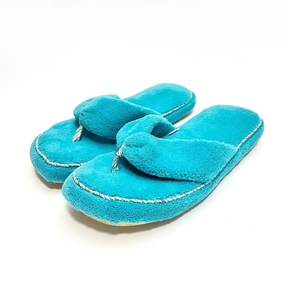 Vintage 1990s deadstock turquoise terrycloth thong style platform slippers - Picture 6 of 8